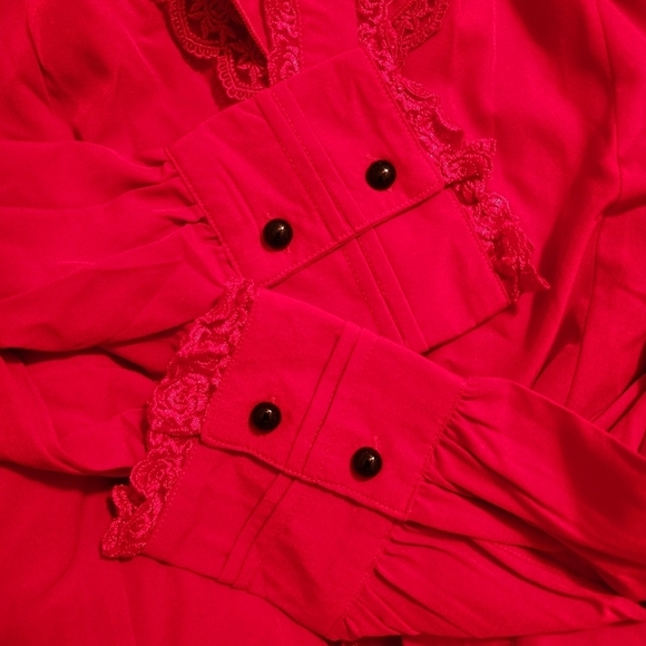 NWT Choies Red Frilly Victorian Button Shirt Women's Medium M High Coĺlar New - Picture 5 of 6